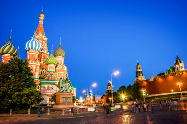 istock St Basil's cathedral on Red Square at night, Moscow, Russia 640202624