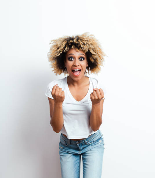 istock Excited afro american young woman 640205920