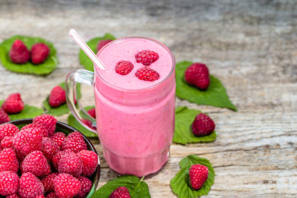 istock Yogurt smoothie with raspberries, fruit dessert, healthy breakfast, antioxidant 640206974