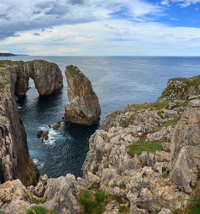 Bay of Biscay summer rocky coast view, Spain, Asturias, near Camango.