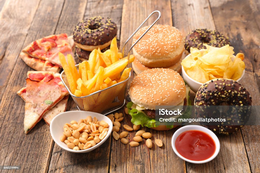 assorted junk food Fast Food Stock Photo