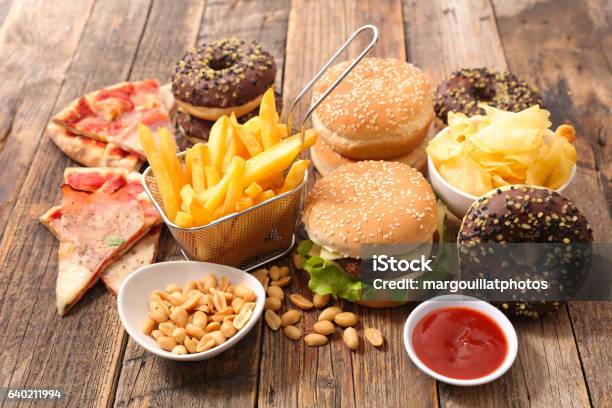 Assorted Junk Food Stock Photo - Download Image Now - Fast Food, Unhealthy Eating, Take Out Food