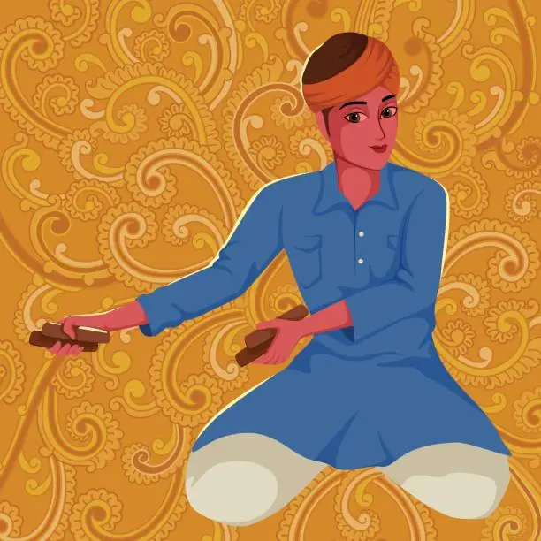 Vector illustration of Artist playing Khartal folk music of India
