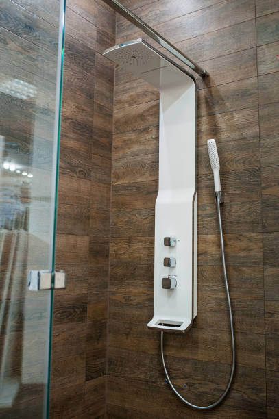 shower in the bathroom stock photo