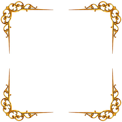 Golden elements of carved frame on white background -Clipping Path