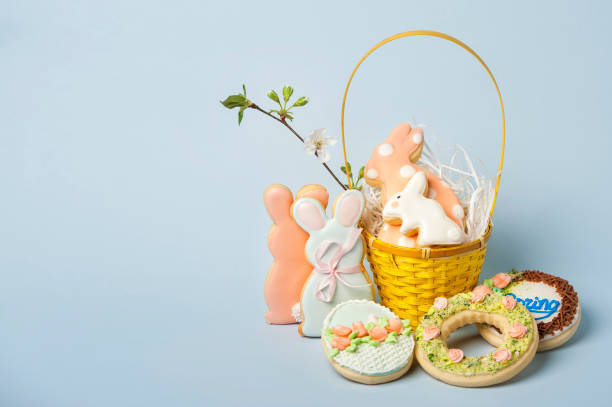 beautiful and unusual Easter decorations and biscuits stock photo