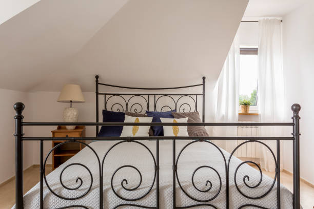 istock Stylish bedroom at tiny house 640221632
