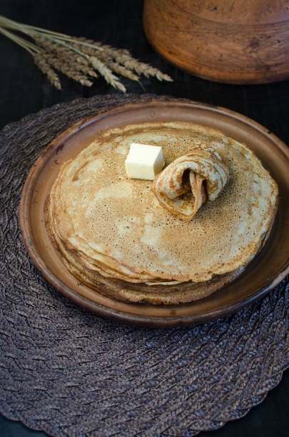 istock Traditional wheat pancakes with butter for Pancake Day 640222988