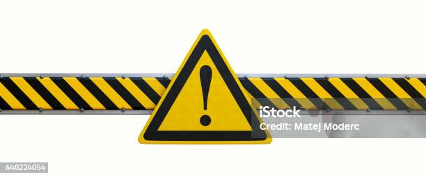 Simple Security Barrier With Warning Sign Isolated On White Stock Photo - Download Image Now