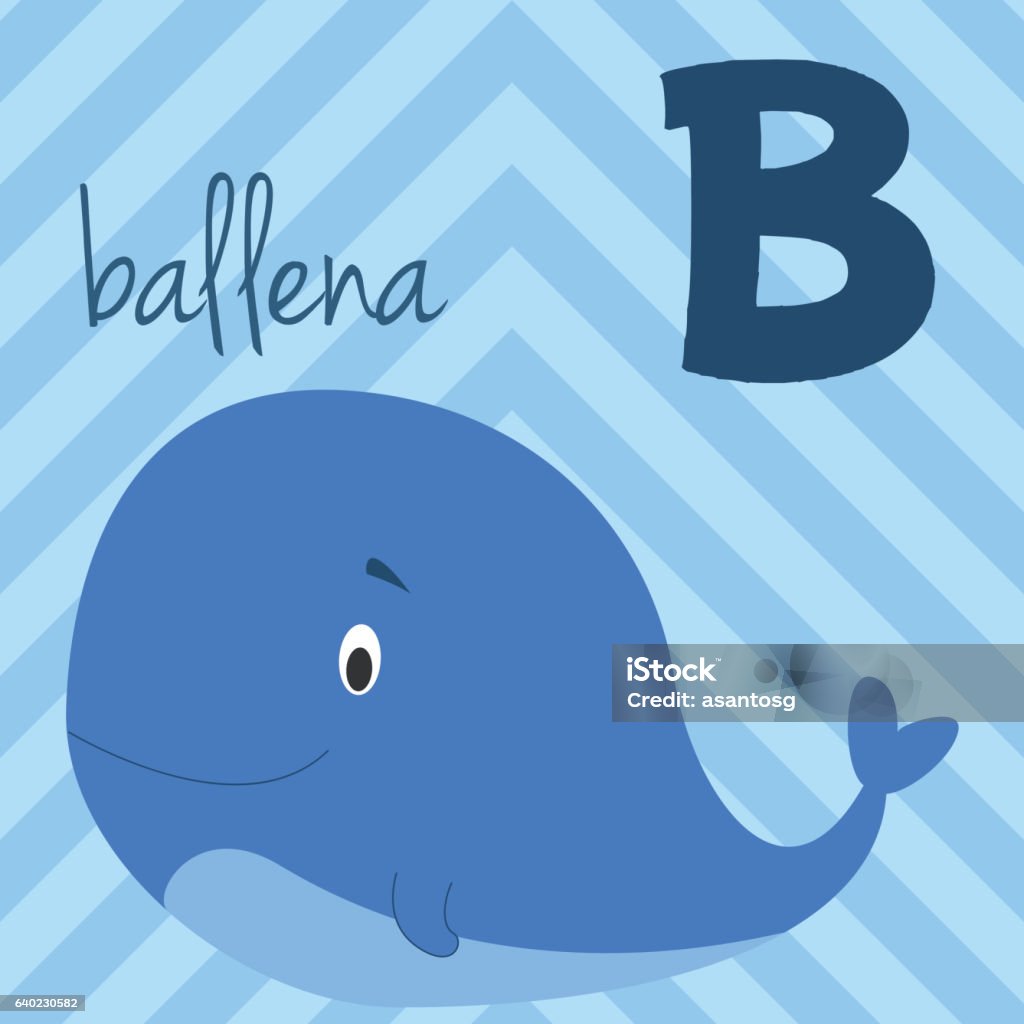Cartoon Zoo Alphabet With Animals Spanish Name B For Ballena Stok Vektör  Sanatı & Alfabe'nin Daha Fazla Görseli - iStock