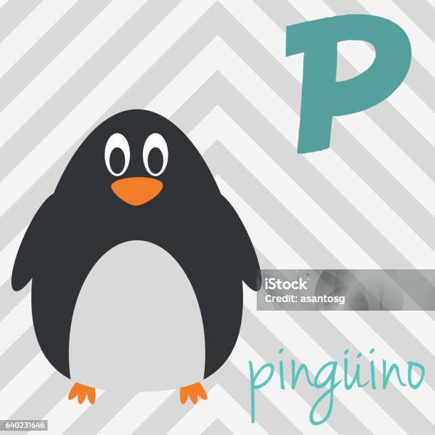Cartoon Zoo Alphabet With Animals Spanish Name P For Pinguino Stok Vektör  Sanatı & Alfabe'nin Daha Fazla Görseli - iStock