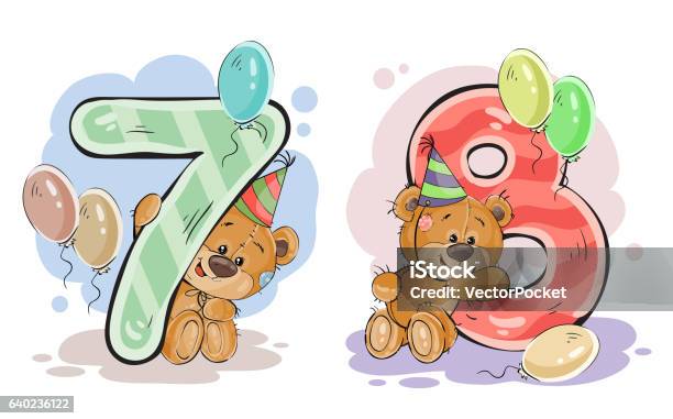 Vector Set Of Numbers With A Fun Teddy Bear Stock Illustration - Download Image Now - Animal, Anniversary, Birthday