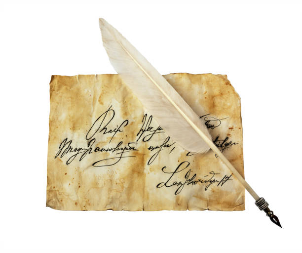 istock Old letter with vintage handwriting and feather 640237010