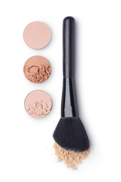 istock Beige face powder and brush for make up 640237996