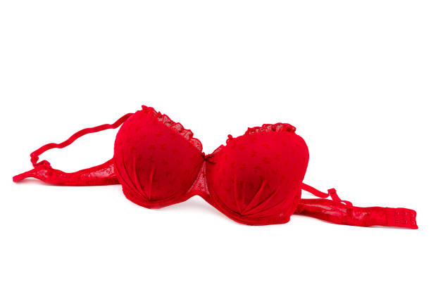 istock Red Stylish bra on white background. Lingerie. 640239422