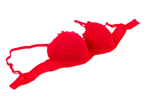 istock Red Stylish bra on white background. Lingerie. 640239550