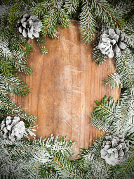 istock Christmas background with decoration with cones and twigs 640240564