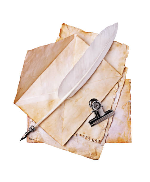 istock Vintage letters, envelope, feather pen and bulldog clip 640243080