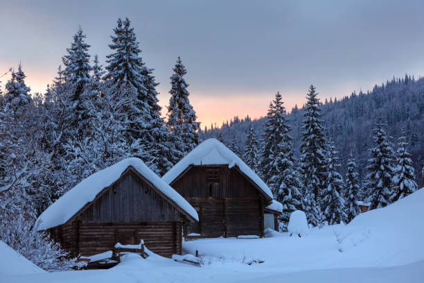 istock Evening winter Ukrainian Carpathian Mountains landscape. 640243770