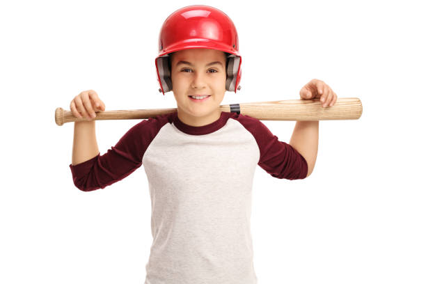 野球のバットでポーズをとる楽しい小さな男の子 - baseball bat 写真 ストックフォトと画像