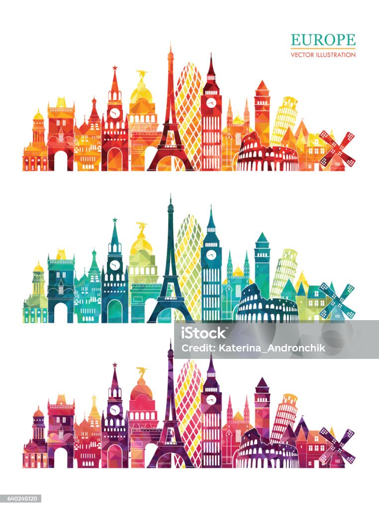 Europa Skyline detaillierte Silhouette. Reise und Tourismus Hintergrund Vektor-Illustration - Lizenzfrei Globus Stock-Illustration