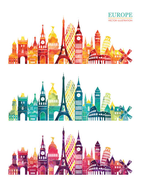 Europe skyline detailed silhouette. Travel and tourism background Vector illustration