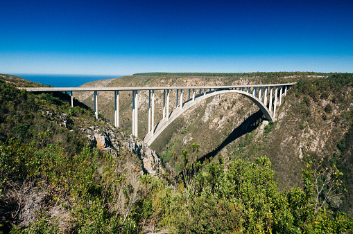 Bloukrans bridge was completed in1984, and is now the world's highest commercially operated bungee jump, a 216 meter leap into the ravine.