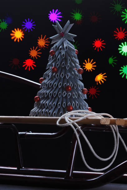 istock Christmas tree red balls on a sled. Concept 640245278