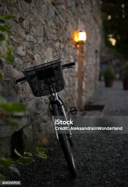 Bicycle Leaning Stock Photo - Download Image Now - Basket, Bicycle, Bicycle Basket