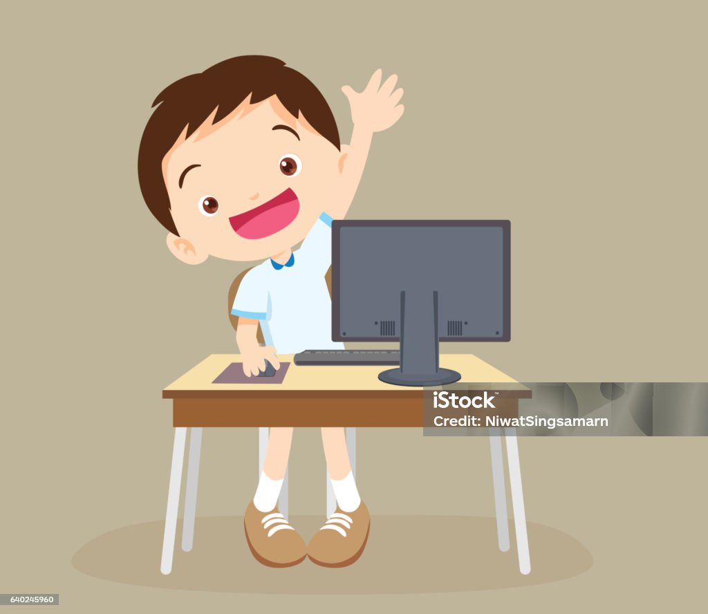 Computer Hand Boy Student Boy Learning Computer Hand Up Stock Illustration - Download ...