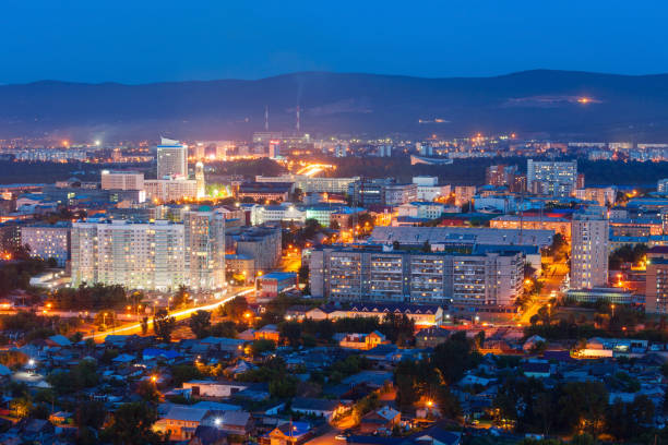 istock Krasnoyarsk aerial panoramic view 640246336