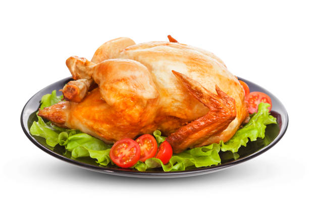 istock Roasted chicken isolated on white background 640249992
