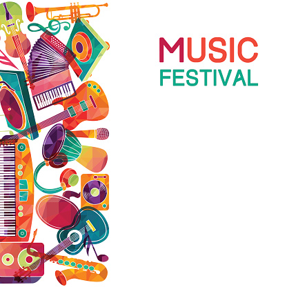 Colorful music background. Music instruments.  Vector illustration