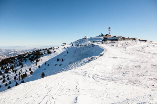 istock Buildings on top of mountain peak 640255566
