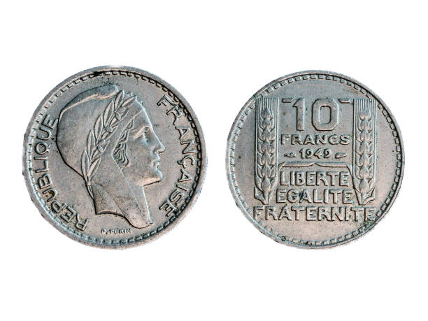 alte französische 10-franken-münze 1949 - french coin stock-fotos und bilder