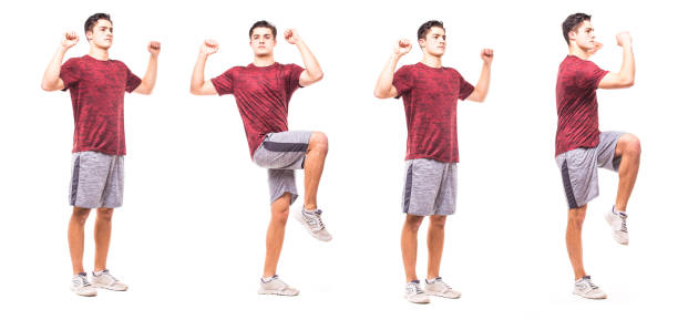 istock Elbow-to-Knee Oblique Twists. Young man doing sport exercise. 640260140