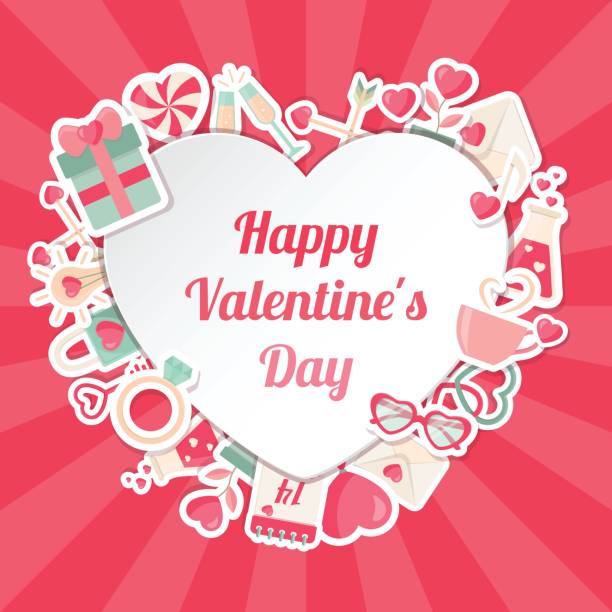 istock Valentines Day Banner with Flat Icons and Heart Shape Frame 640262654