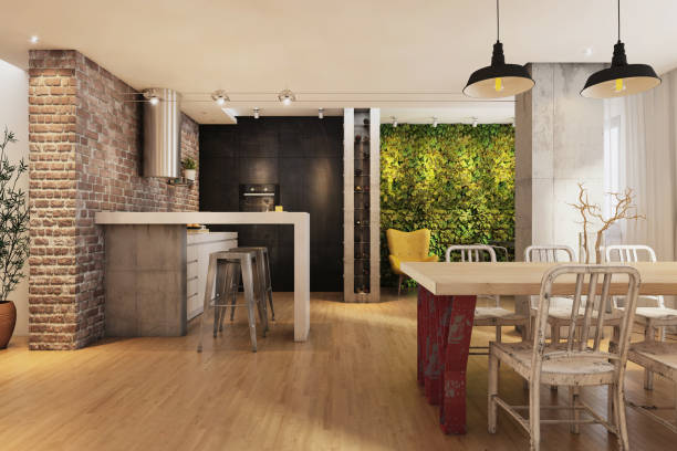 istock Modern hipster vintage apartment interior dining room 640264976