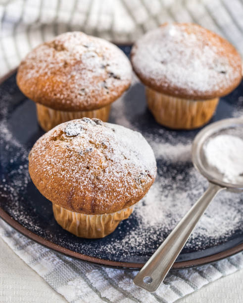 istock Breakfast with muffins sprinkled by powder sugar and coffee. 640267136