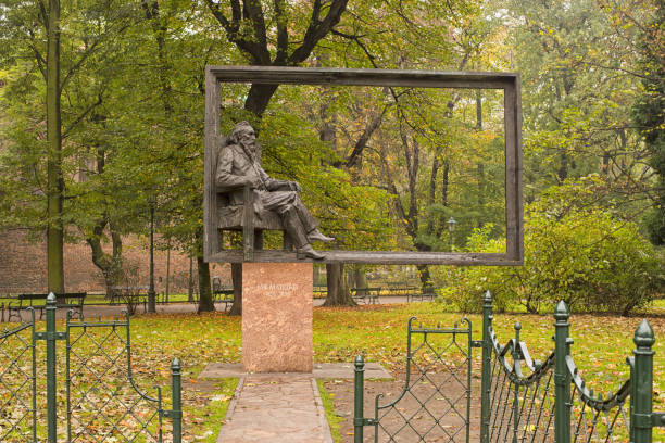 Krakow, Poland - October 28, 2014: Monument to the famous Polish painter Jan Matejko. City park in Krakow, Poland.