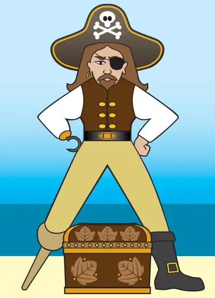 Vector illustration of Cartoon Pirate With Treasure