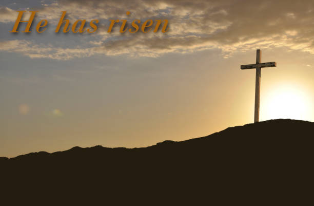 istock Crucifix at sunrise on Easter morning- He has risen 640281738