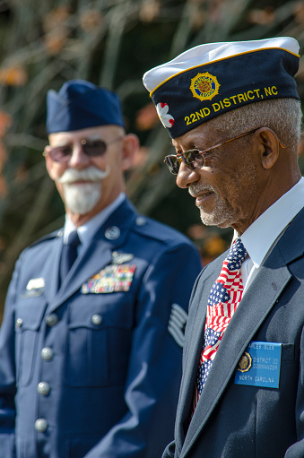 Belmont, North Carolina, USA - November 11, 2016: United States Veterans of foreign wars were honored at a Veteran’s Day ceremony in Belmont, North Carolina to those who served and currently serve in the armed forces. The ceremony was proud to honor Veteran’s from World War II, The Korean War, The Vietnam War and those who serve and have served in the Middle East and Afghanistan.