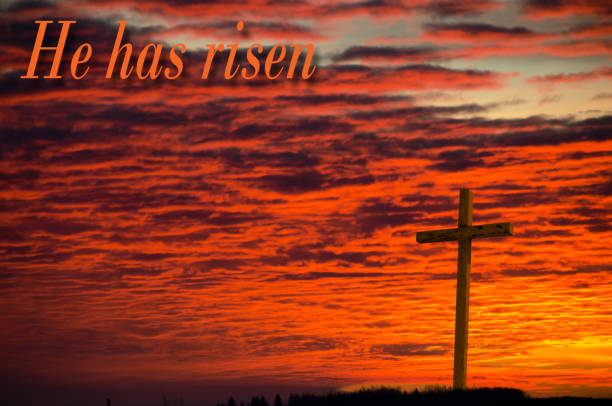 istock Crucifix at sunrise on Easter morning- He has risen 640281944