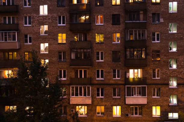 Illuminated windows of dwelling house