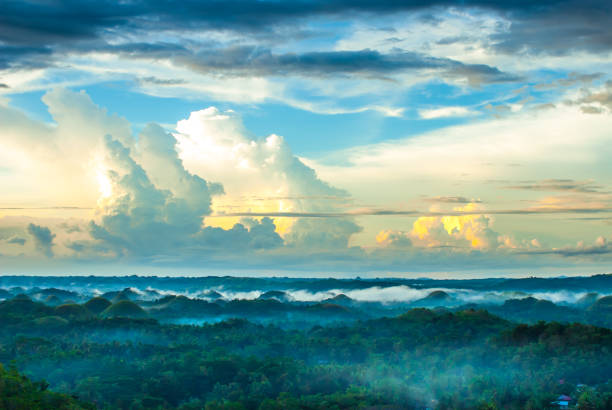 Colorful evening at the chocolate hills, Bohol, Philippines