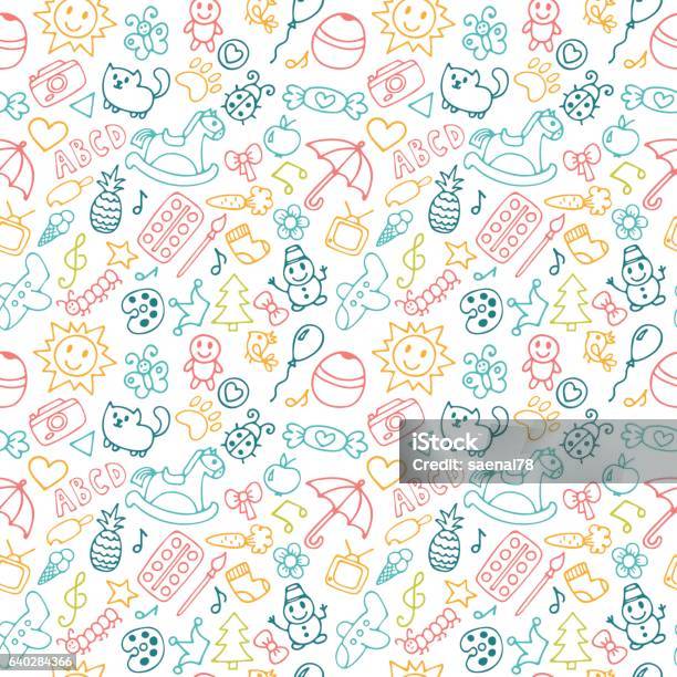 Background For Little Boys And Girls In Sketch Style Doodle Stock Illustration - Download Image Now