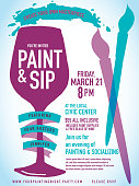 istock Paint sip night Party invitation with wine glass and brushes 640286598