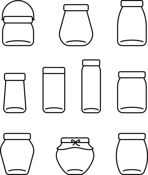 glas-glas-linie-symbole gesetzt, vektor-illustration - jar stock-grafiken, -clipart, -cartoons und -symbole