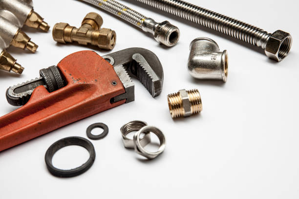 istock plumbing tools and equipment on white background with copy space 640292898